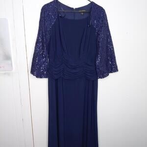Ignite Evenings Dress Womens 14W Maxi Sequin Sleeves Ruched Mother Of The Bride